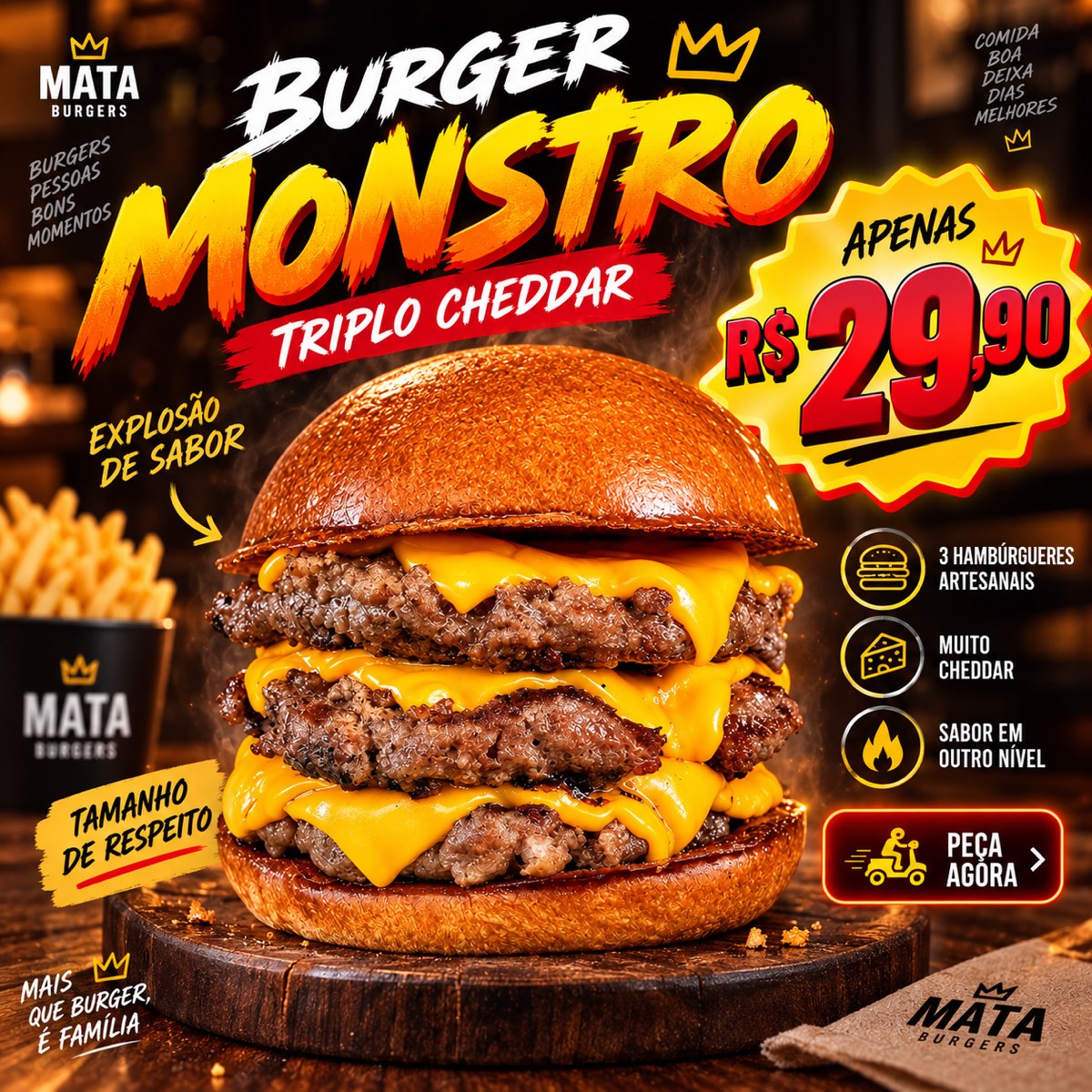 Arte de oferta para hambúrguer com cores fortes