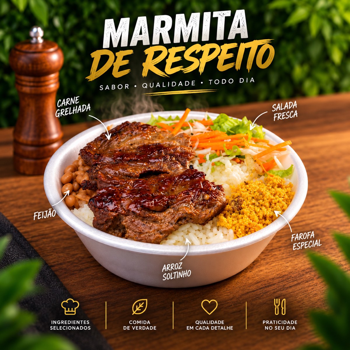 Prato de marmita em foto de campanha